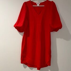 Cynthia Rowley Coral V-Neck Puff Sleeve Pleated Maxi Dress Short Sleeve